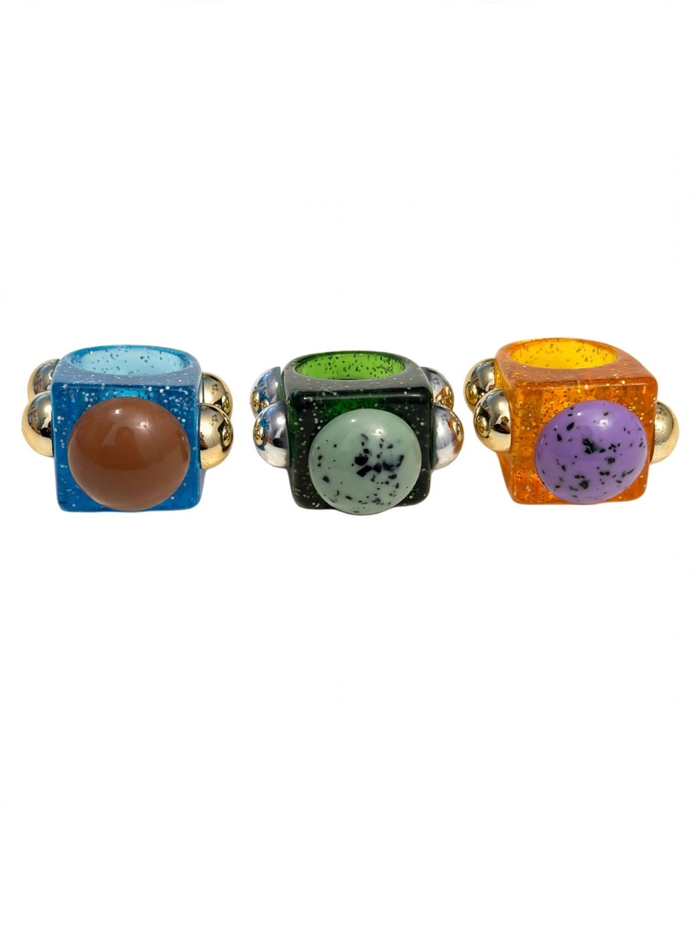Multicolor Resin Statement Ring with Speckled Cabochon